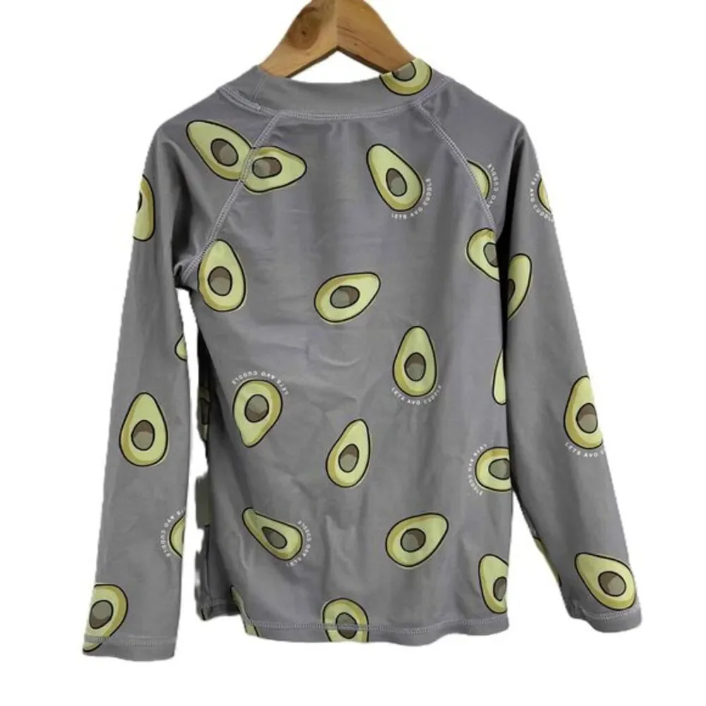 Tiny Tribe Grey Avocado Print Long Sleeve Rashguard Swim Shirt‎ Unisex Size 5